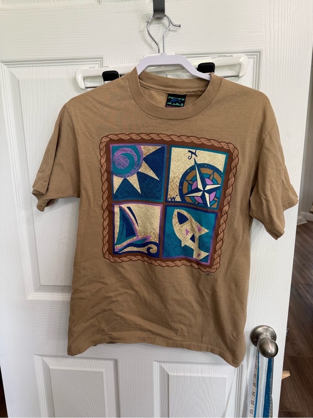 Vintage Blue Dolphin Nautical Graphic Tee Single Stitch 90s Beach Surf Medium